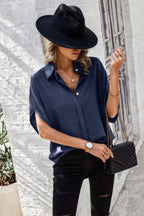 Solid Front Open Button Loose Fit Blouse | Mixtshop LLC