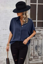 Solid Front Open Button Loose Fit Blouse | Mixtshop LLC