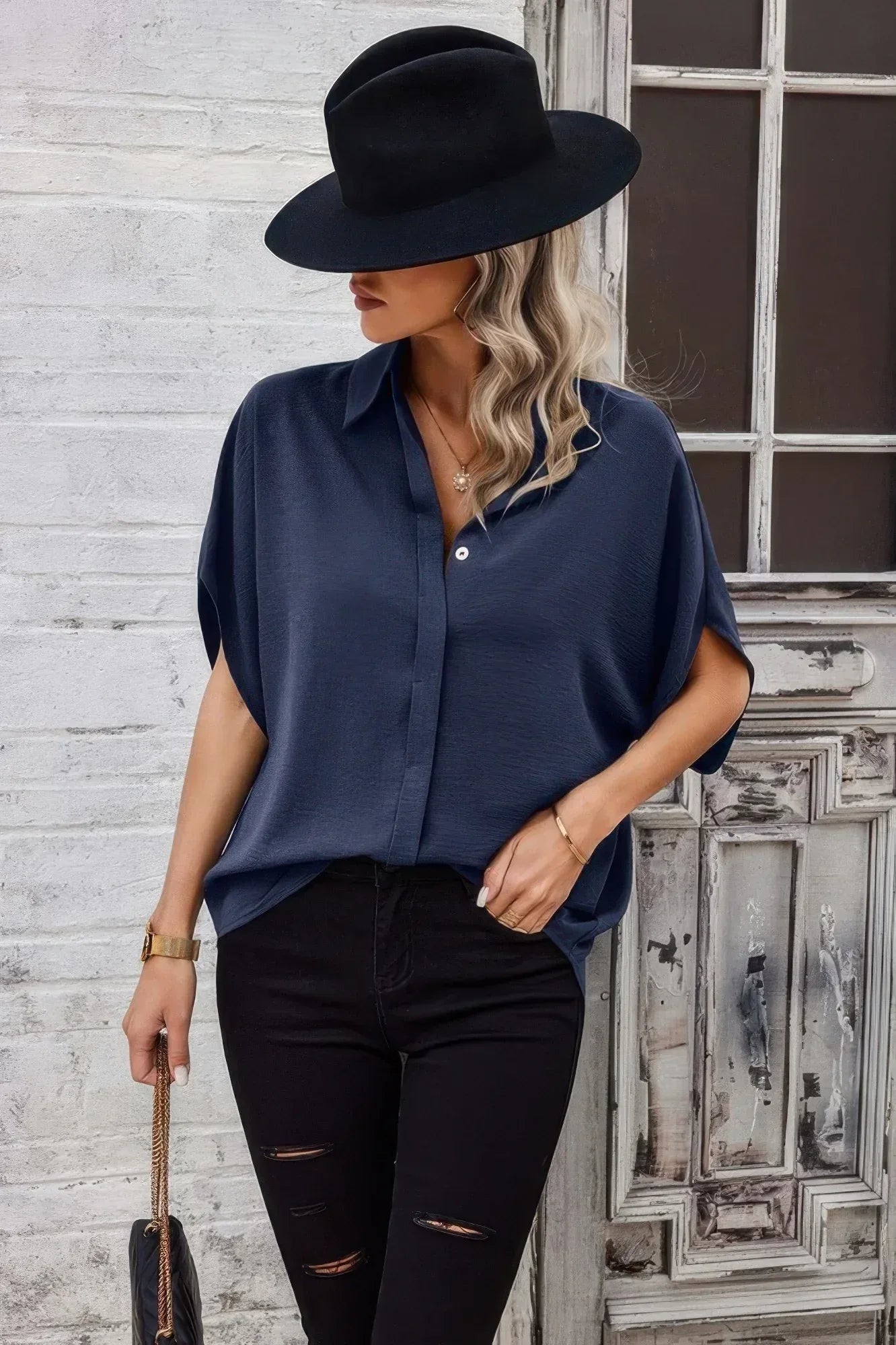 Solid Front Open Button Loose Fit Blouse | Mixtshop LLC