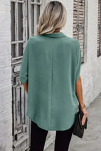 Solid Front Open Button Loose Fit Blouse | Mixtshop LLC