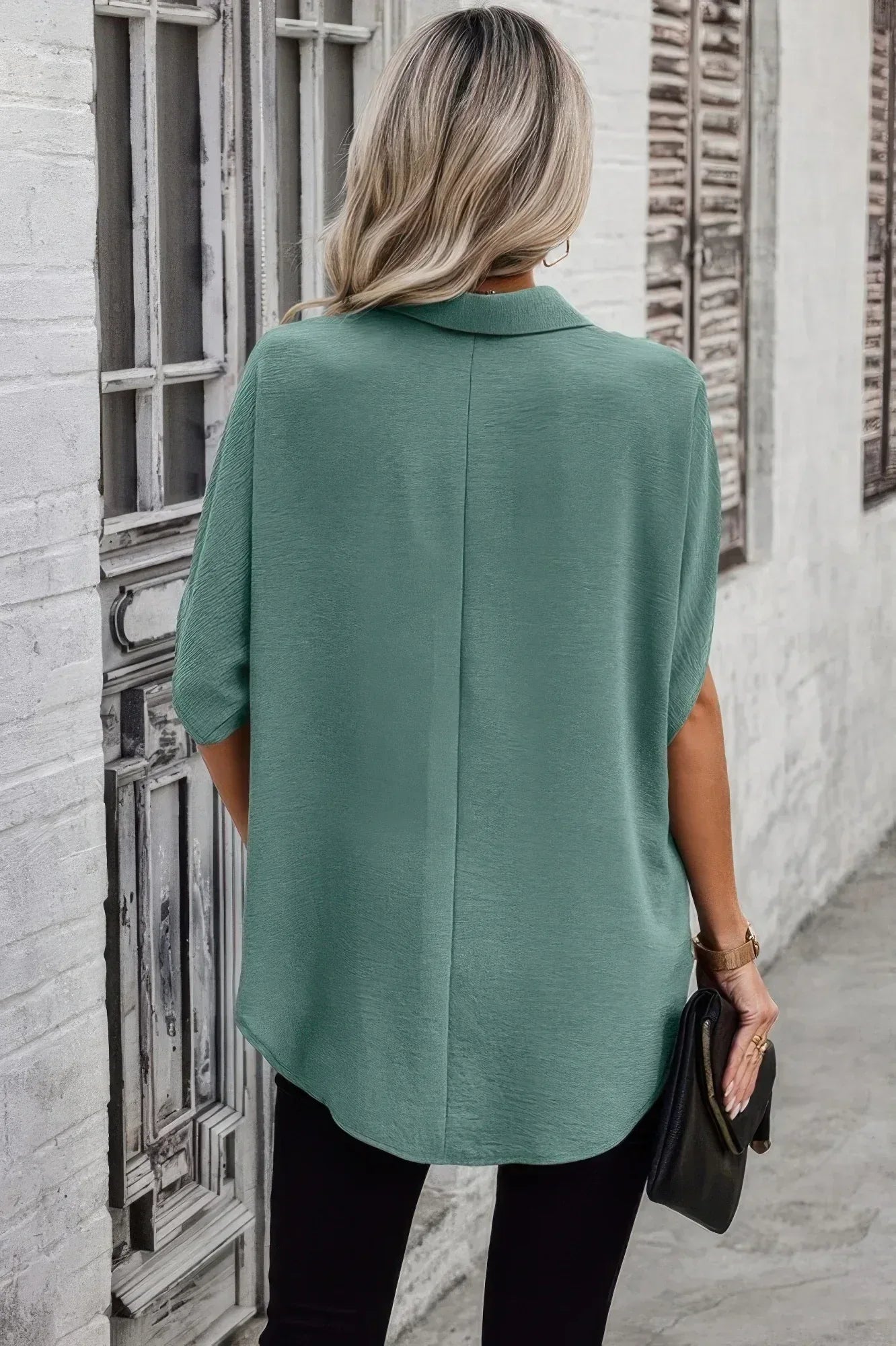 Solid Front Open Button Loose Fit Blouse | Mixtshop LLC