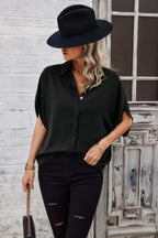 Solid Front Open Button Loose Fit Blouse | Mixtshop LLC