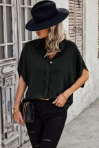 Solid Front Open Button Loose Fit Blouse | Mixtshop LLC