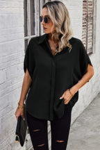 Solid Front Open Button Loose Fit Blouse | Mixtshop LLC