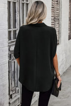 Solid Front Open Button Loose Fit Blouse | Mixtshop LLC