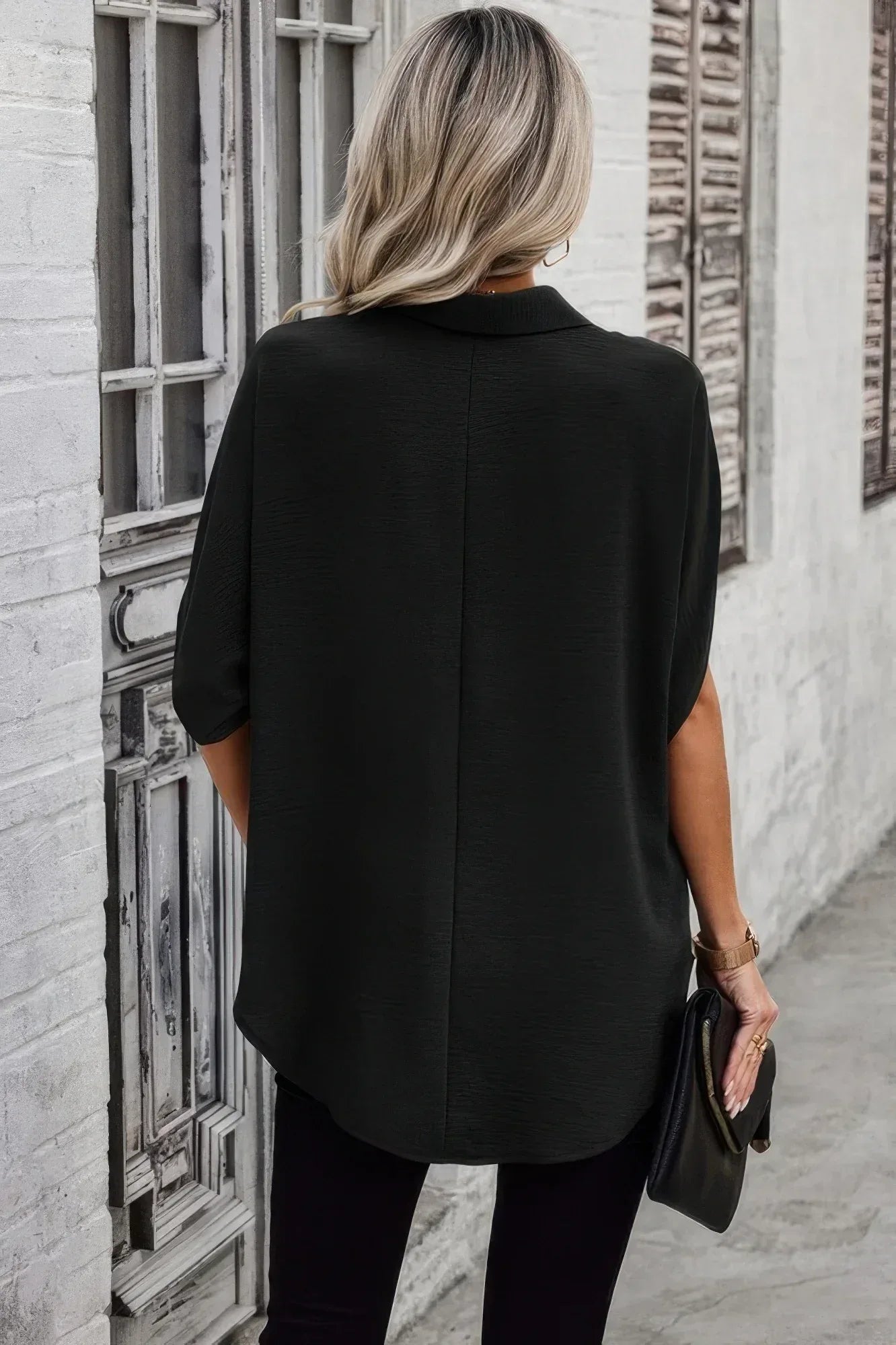 Solid Front Open Button Loose Fit Blouse | Mixtshop LLC