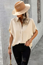 Solid Front Open Button Loose Fit Blouse | Mixtshop LLC