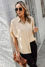 Solid Front Open Button Loose Fit Blouse | Mixtshop LLC