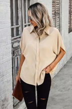 Solid Front Open Button Loose Fit Blouse | Mixtshop LLC