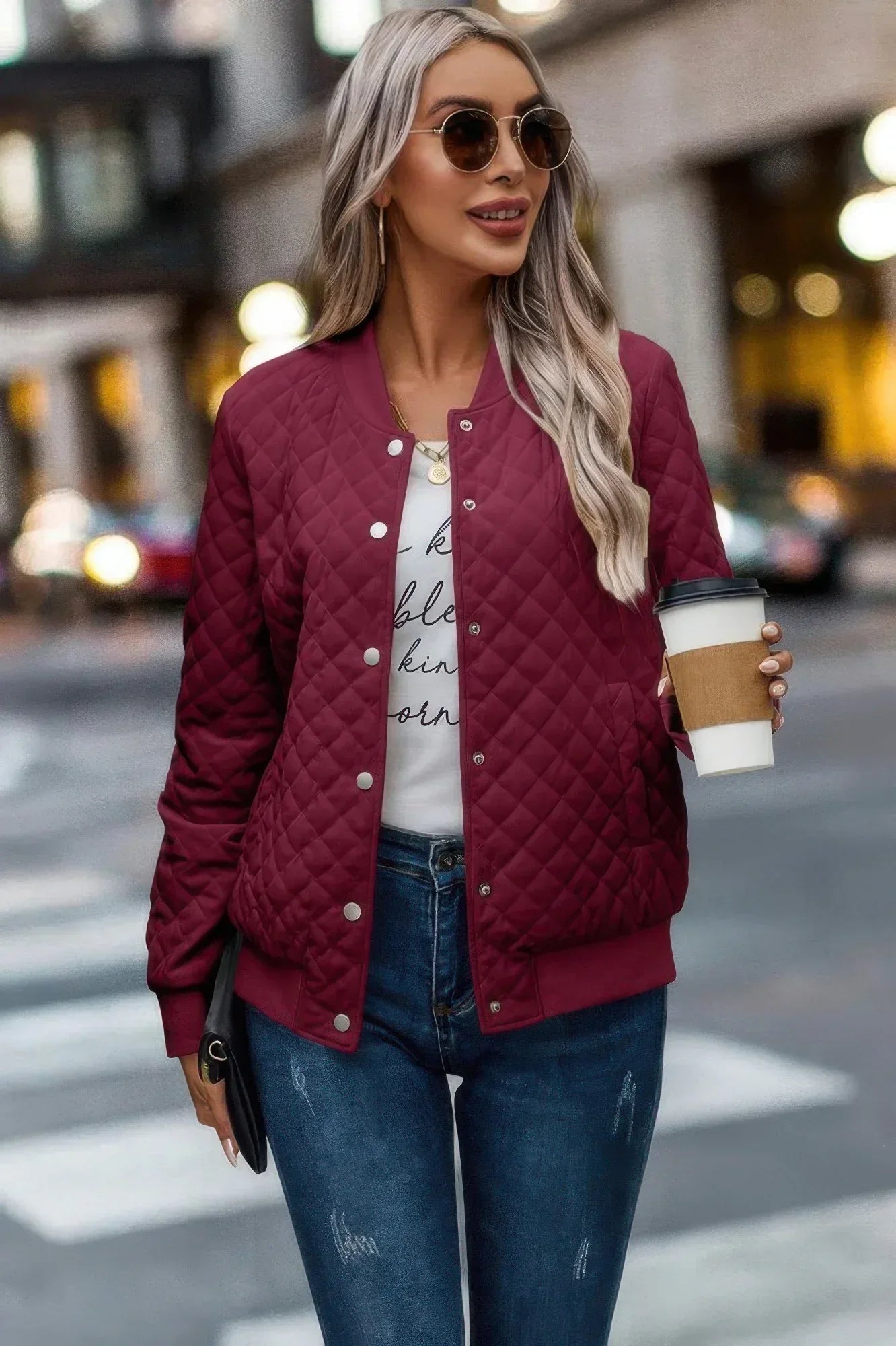 Solid Plaid Stitch Pockets Bomber Jacket | Mixtshop LLC