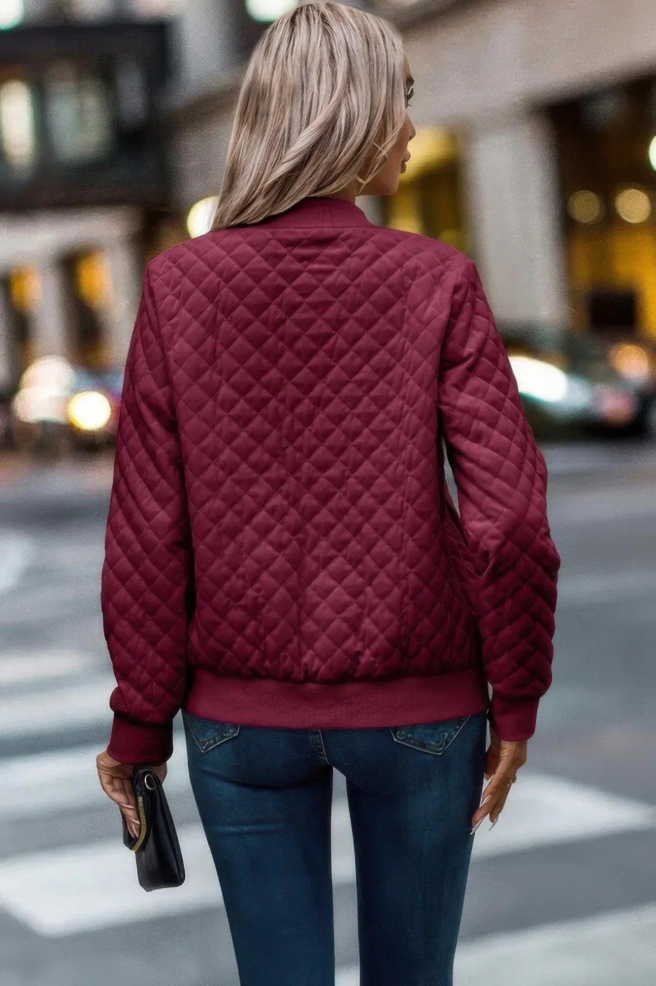 Solid Plaid Stitch Pockets Bomber Jacket | Mixtshop LLC