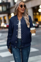 Solid Plaid Stitch Pockets Bomber Jacket | Mixtshop LLC