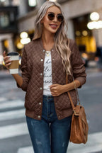 Solid Plaid Stitch Pockets Bomber Jacket | Mixtshop LLC