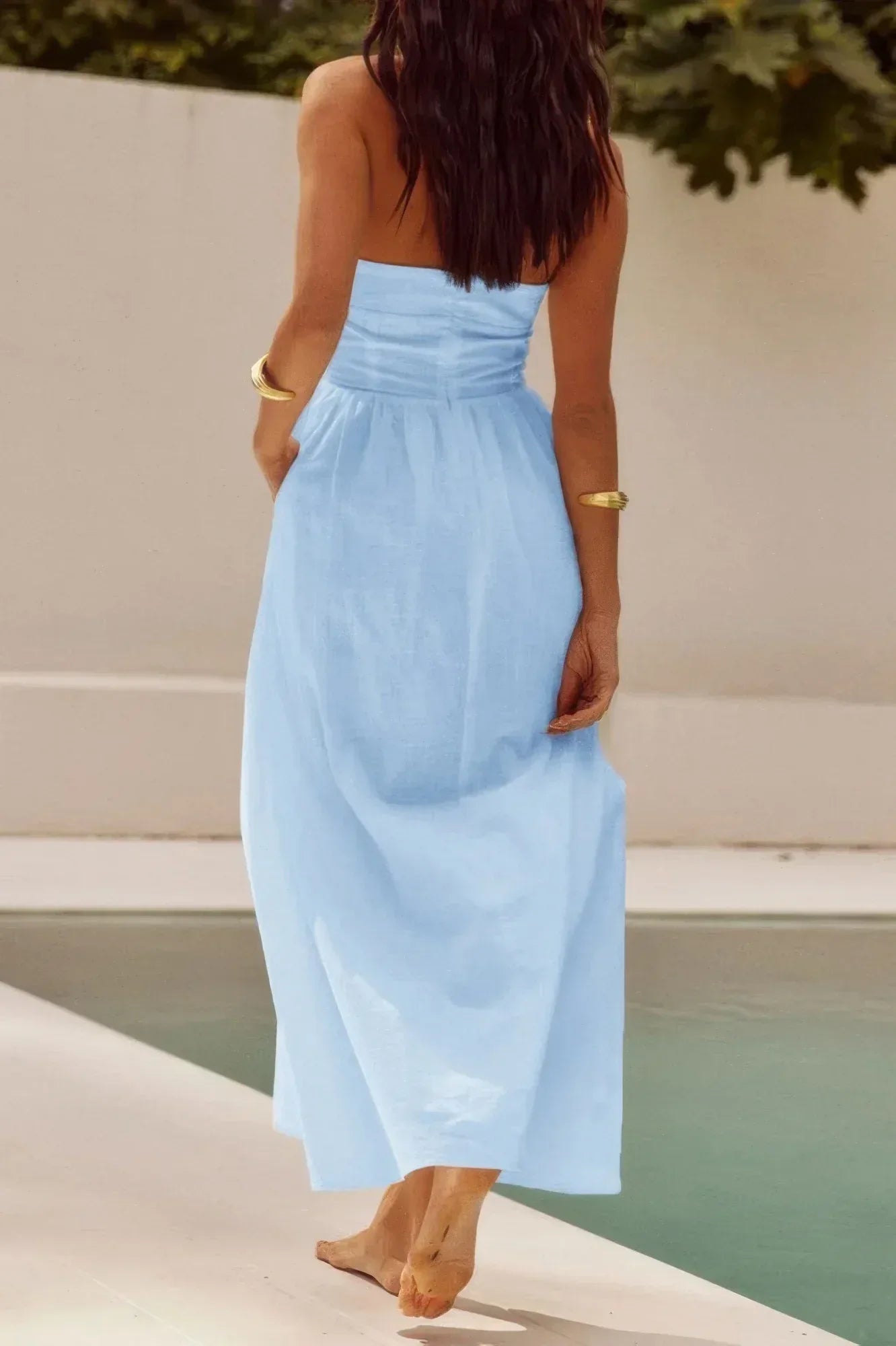 Halter Solid Pockets Sleeveless A Line Long Dress | Mixtshop LLC