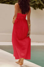 Halter Solid Pockets Sleeveless A Line Long Dress | Mixtshop LLC