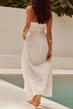 Halter Solid Pockets Sleeveless A Line Long Dress | Mixtshop LLC