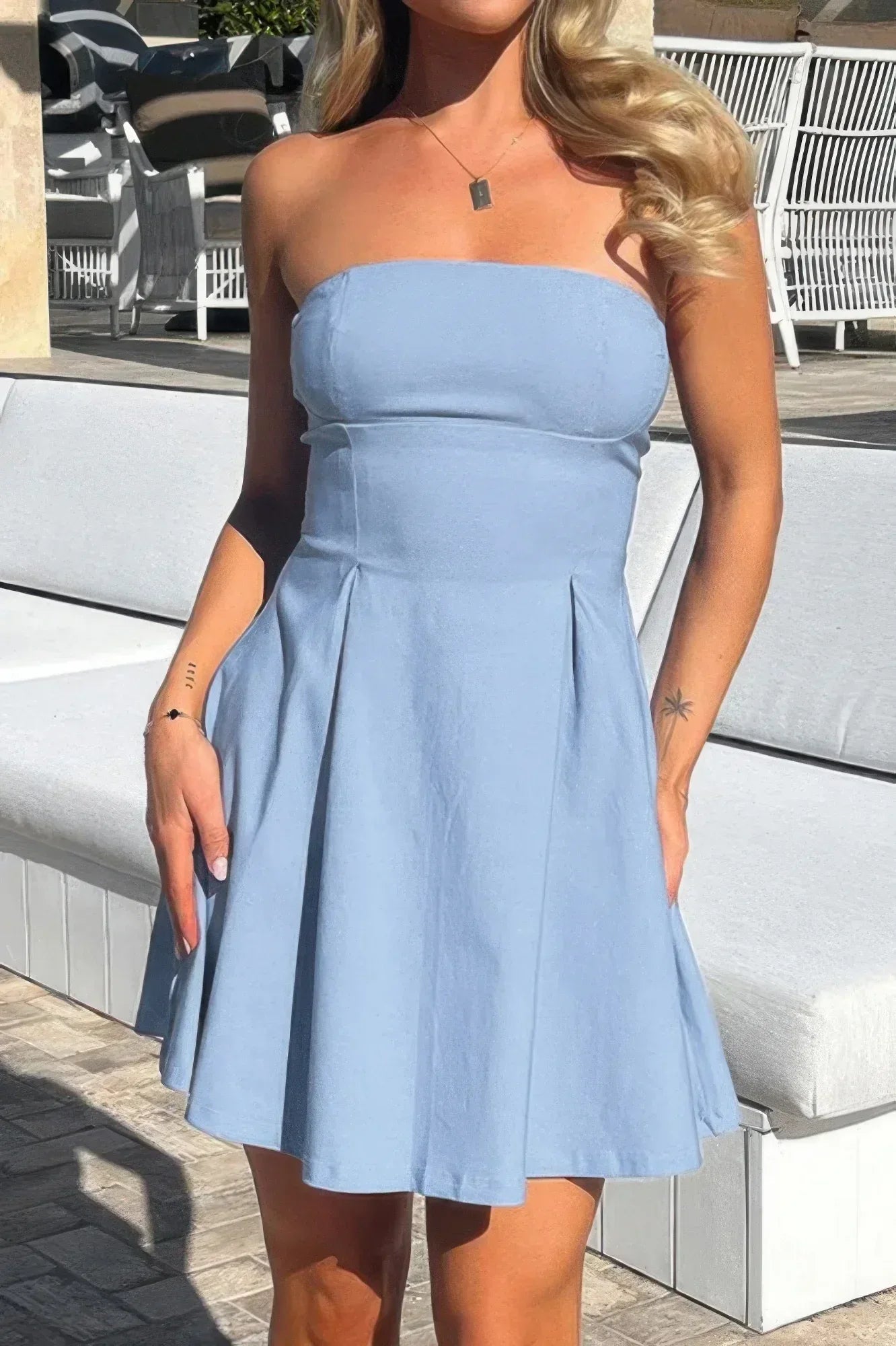 Off Shoulder Elegant Tube Cuff A Swing Short Dress | Mixtshop LLC