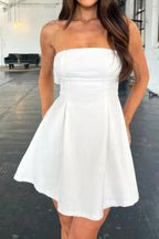 Off Shoulder Elegant Tube Cuff A Swing Short Dress | Mixtshop LLC
