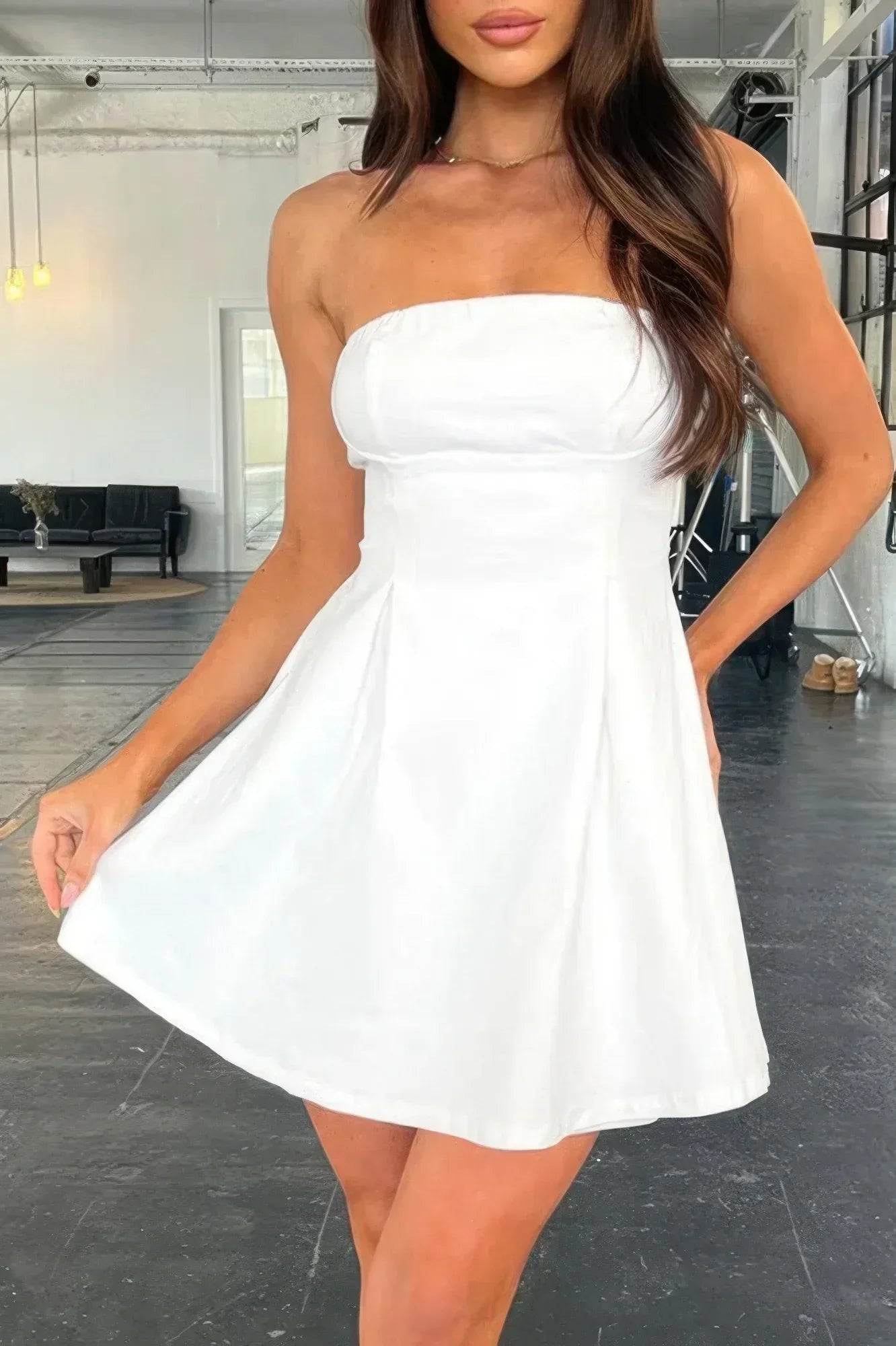 Off Shoulder Elegant Tube Cuff A Swing Short Dress | Mixtshop LLC