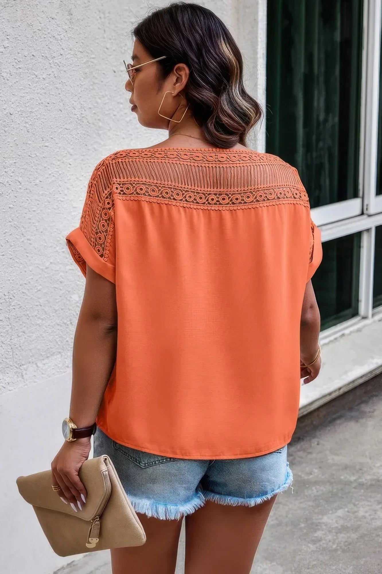 Lace Plus Pattern Printed Batwing Sleeve Blouse | Mixtshop LLC