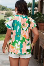 Plus Random Print Ruffled Sleeve Boho Blouse | Mixtshop LLC
