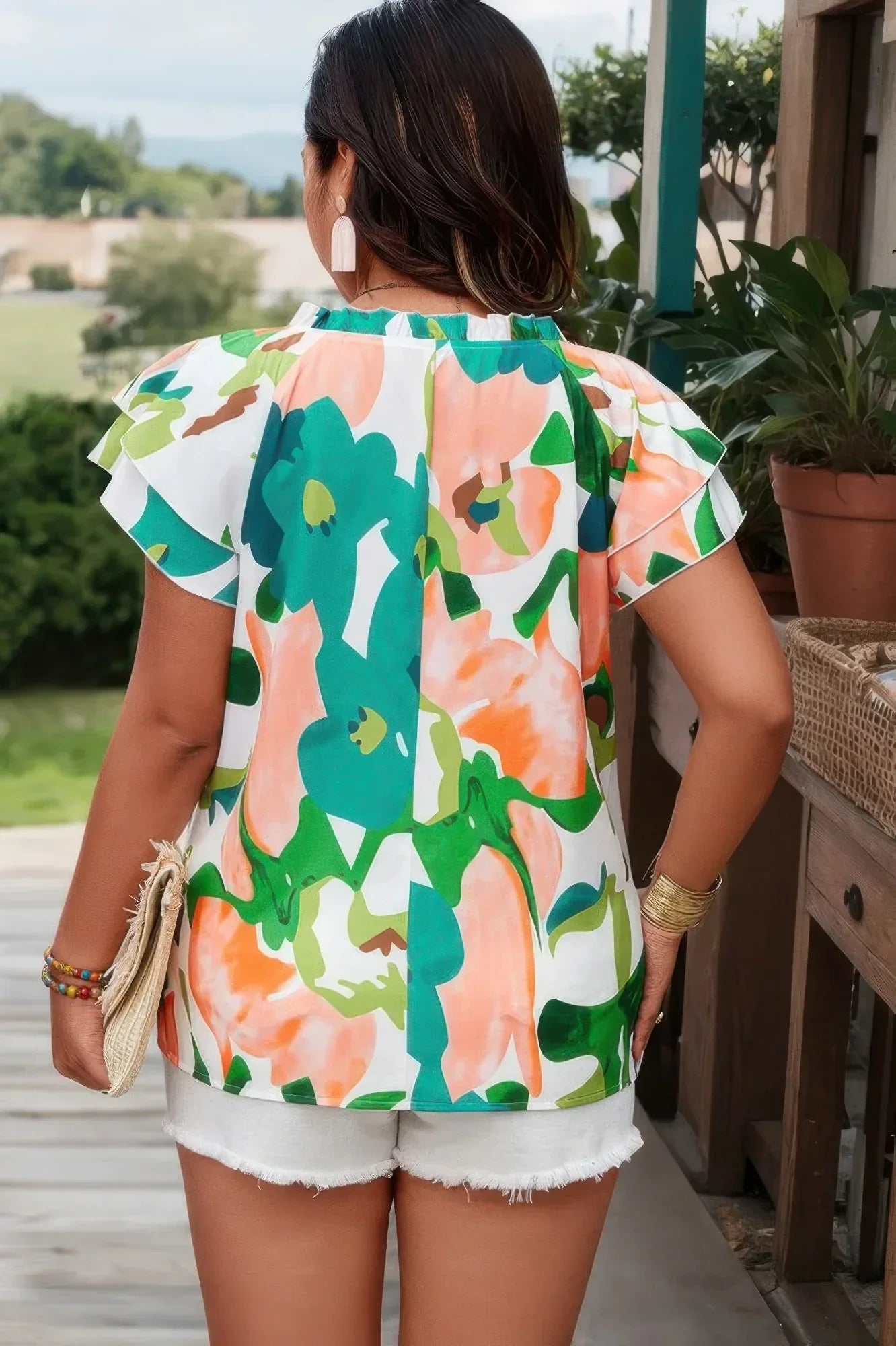 Plus Random Print Ruffled Sleeve Boho Blouse | Mixtshop LLC