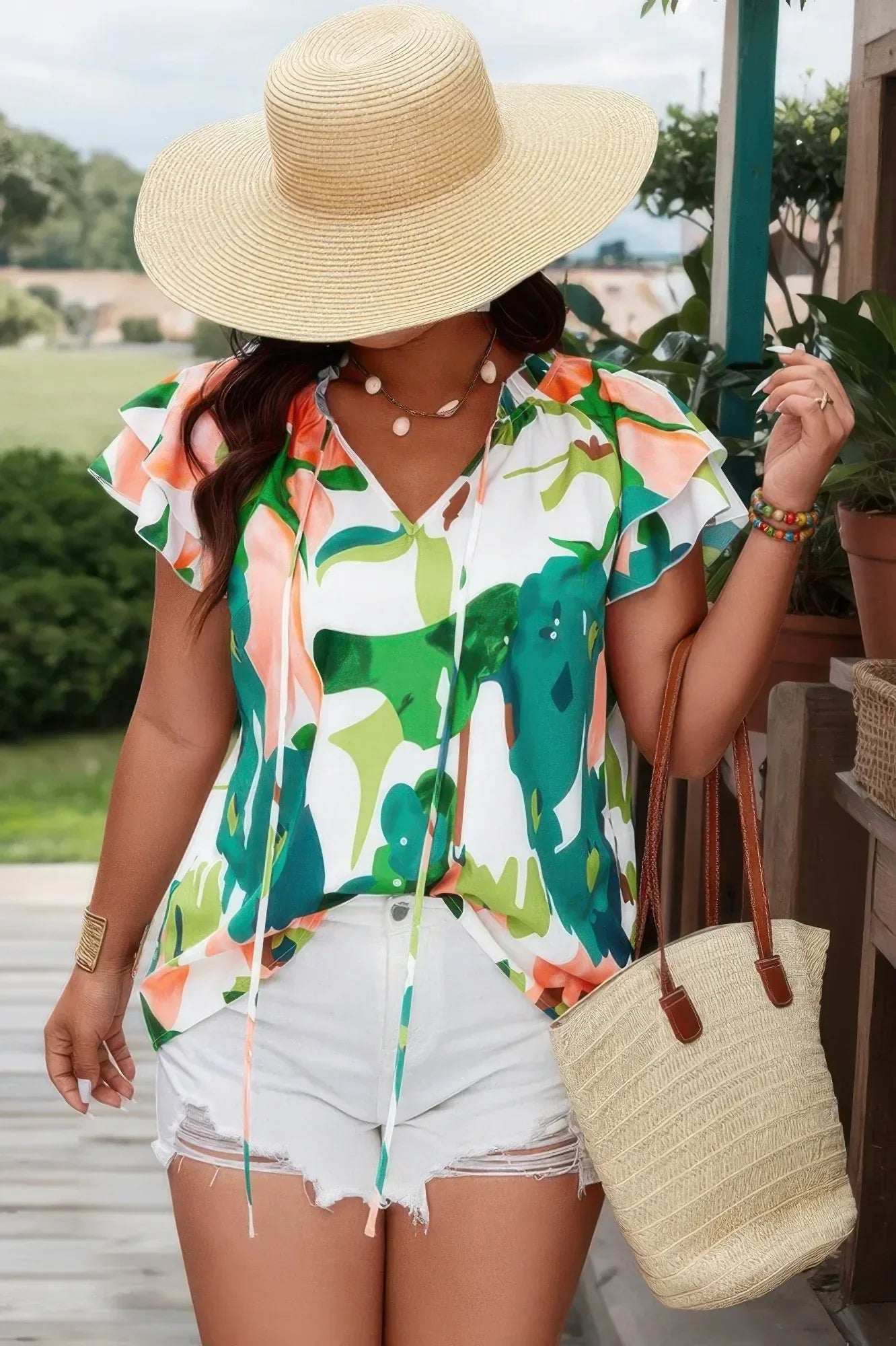 Plus Random Print Ruffled Sleeve Boho Blouse | Mixtshop LLC