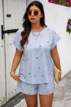 Heart Print Plus Size Two Pieces Strip Loose Sets | Mixtshop LLC
