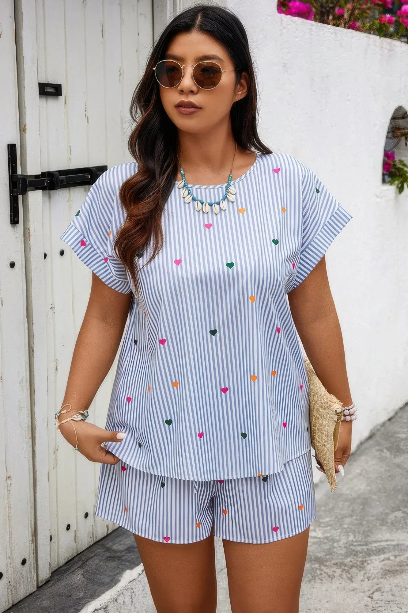 Heart Print Plus Size Two Pieces Strip Loose Sets | Mixtshop LLC