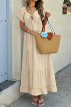Cross V Cross Knot Pockets A Line Dress | Mixtshop LLC