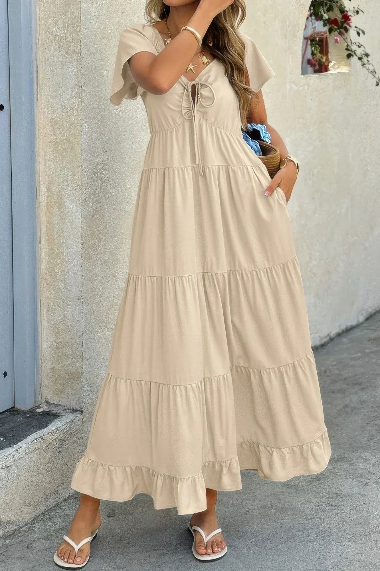 Cross V Cross Knot Pockets A Line Dress Secondary image