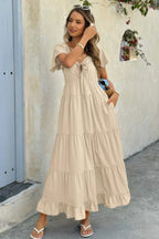 Cross V Cross Knot Pockets A Line Dress | Mixtshop LLC
