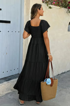 Cross V Neck Knot Pockets Ruffle Hem Dress | Mixtshop LLC