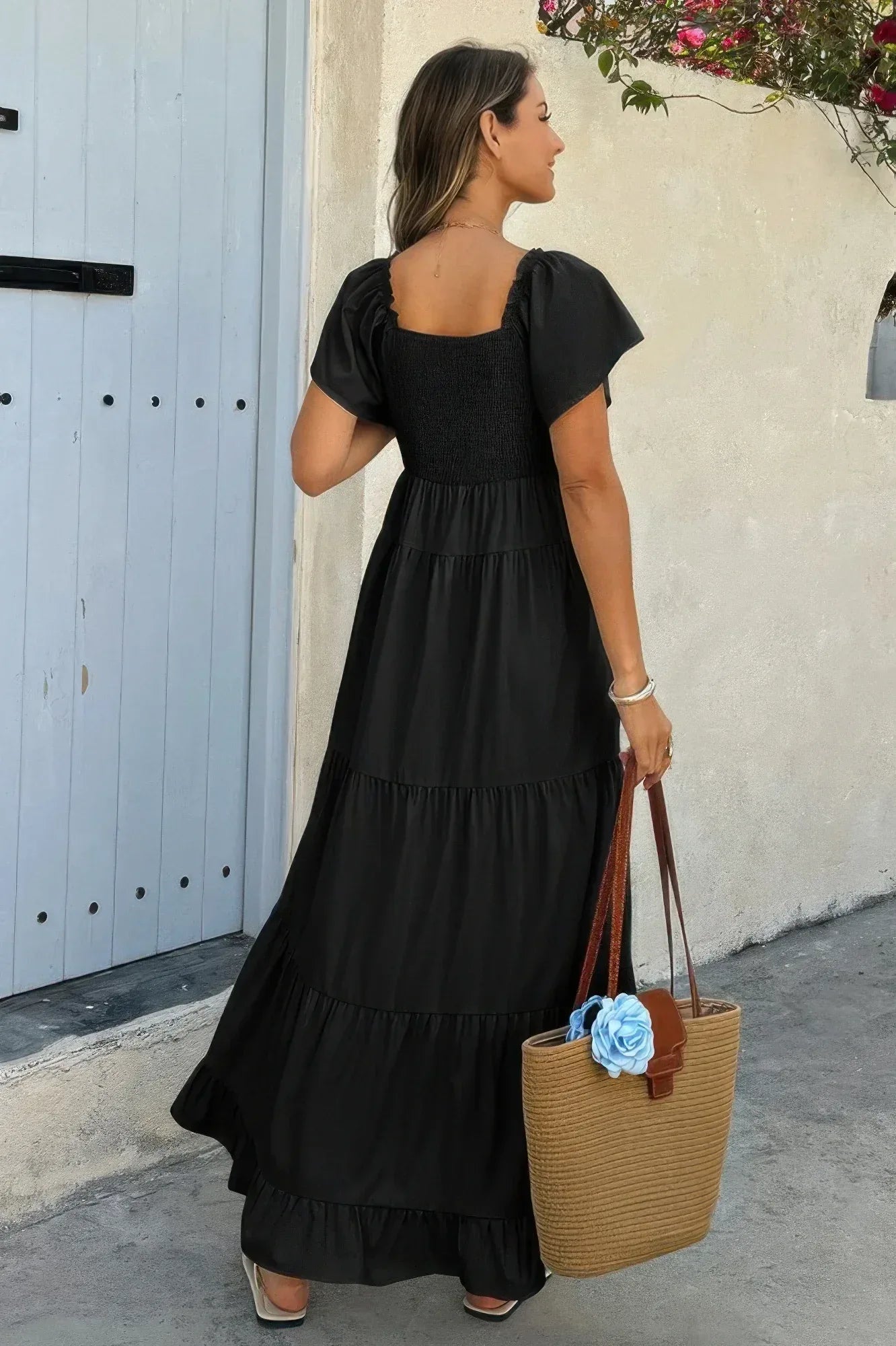 Cross V Neck Knot Pockets Ruffle Hem Dress | Mixtshop LLC