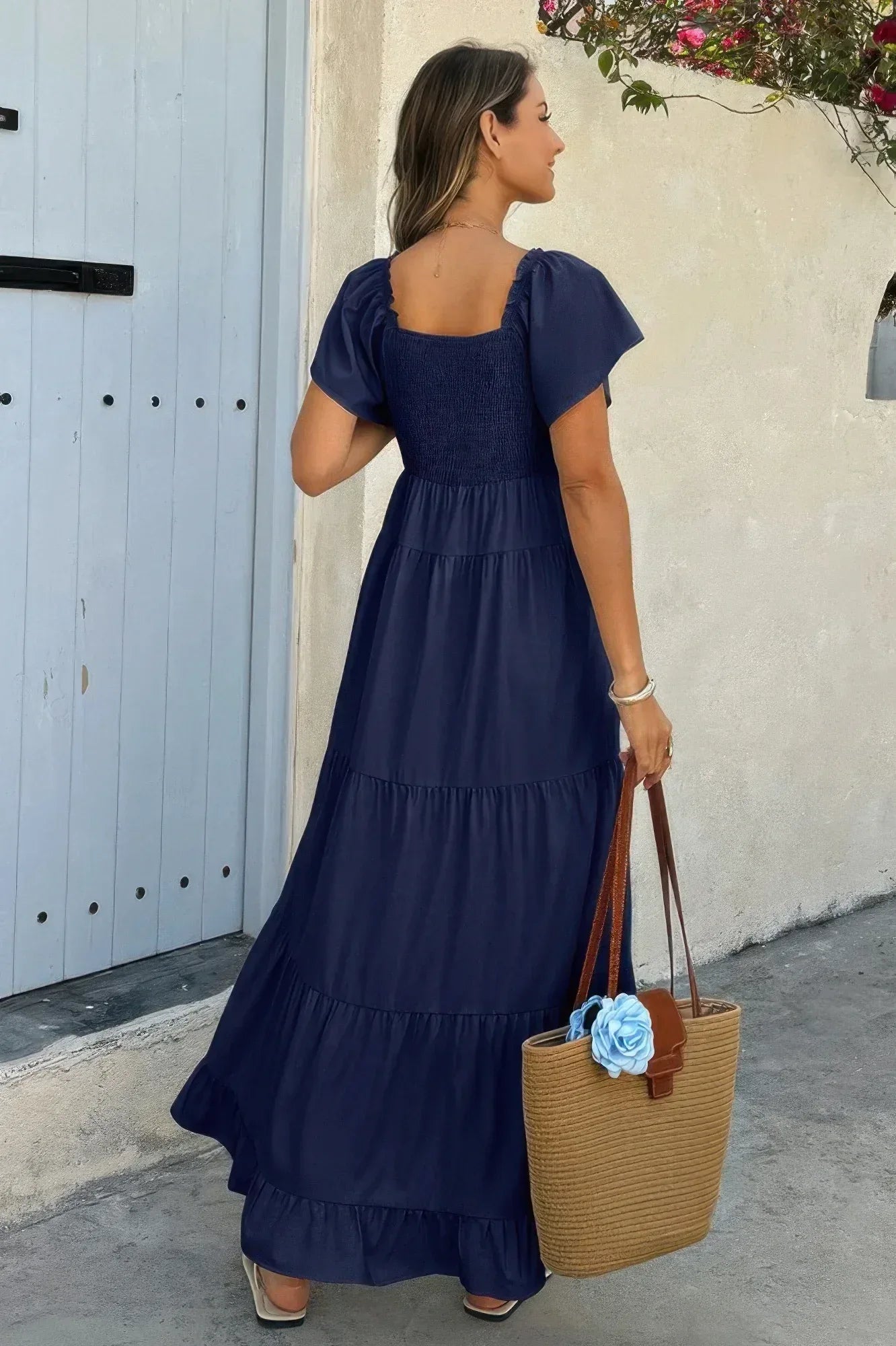 Cross V Neck Knot Pockets Ruffle Hem Dress | Mixtshop LLC
