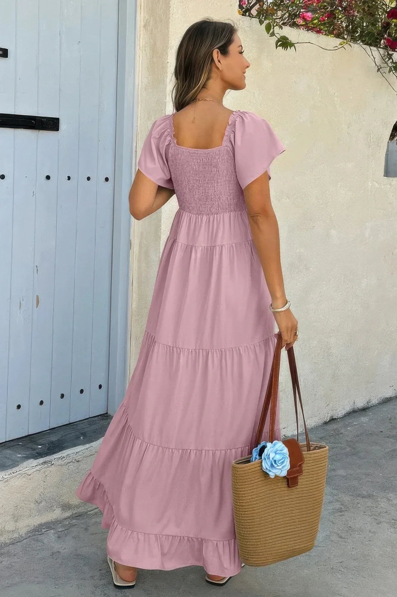 Cross V Neck Knot Pockets Ruffle Hem Dress | Mixtshop LLC
