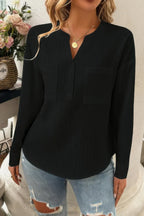 Solid Buttons V Neck Elegant Front Pockets Blouse | Mixtshop LLC