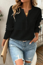 Solid Buttons V Neck Elegant Front Pockets Blouse | Mixtshop LLC