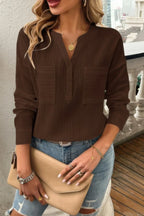 Solid Buttons V Neck Elegant Front Pockets Blouse | Mixtshop LLC