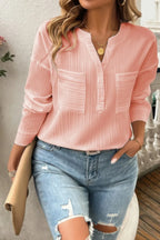 Solid Buttons V Neck Elegant Front Pockets Blouse | Mixtshop LLC