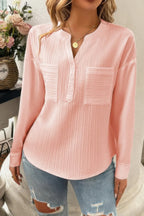Solid Buttons V Neck Elegant Front Pockets Blouse | Mixtshop LLC