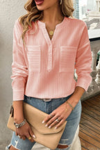 Solid Buttons V Neck Elegant Front Pockets Blouse | Mixtshop LLC