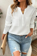 Solid Buttons V Neck Elegant Front Pockets Blouse | Mixtshop LLC