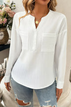 Solid Buttons V Neck Elegant Front Pockets Blouse | Mixtshop LLC