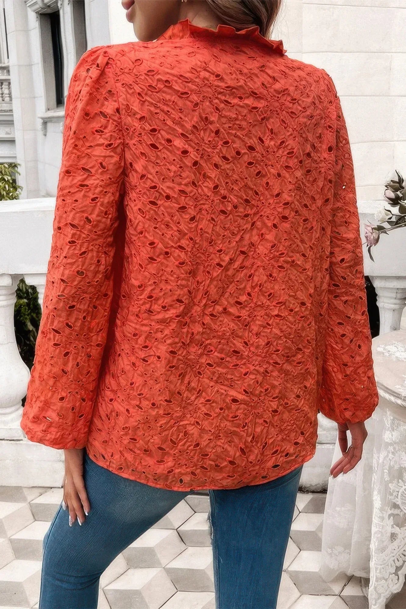 Embroidered Lace Button Down Hollow Out Shirt | Mixtshop LLC