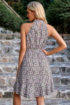 Halter Neck Sleeveless Floral Print Ruffle Dress | Mixtshop LLC