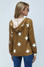 Stars Print Zip Up Long Sleeve Drawstring Hoodie | Mixtshop LLC