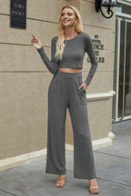 Two Pieces Crew Neck Solid Pockets Fit Set | Mixtshop LLC