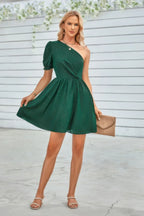 One Shoulder Polka Dot Puff Sleeve Ruffle Dress | Mixtshop LLC