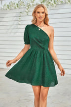 One Shoulder Polka Dot Puff Sleeve Ruffle Dress | Mixtshop LLC